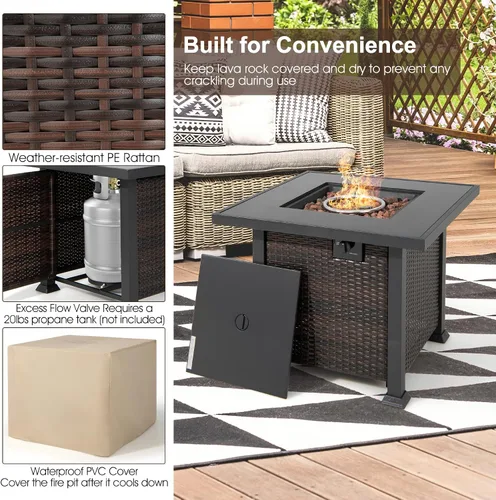 Miniatura 5 de Tangkula Juego de muebles de patio de 7 piezas con mesa para fogata, 50,000 BTU 32 pulgadas de propano con cubierta impermeable, juego de mimbre