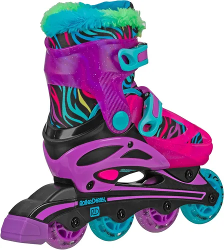Miniatura 2 de Roller Derby Falcon 2 en 1 Combo Quad y Patines en línea para niños, tamaño ajustable Cebra Neón
