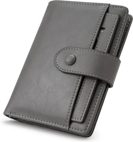 Miniatura 7 de Alldaily Cartera pequeña de piel con bloqueo RFID para mujer, plegable con 10 ranuras para tarjetas y bolsillo con cremallera, Negro, Pequeña