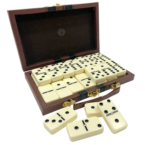 Kicko Juego de dominó clásico de alta calidad, tamaño jumbo, doble seis, 28 piezas gruesas en caja de cuero vegano de madera duradera para niños,