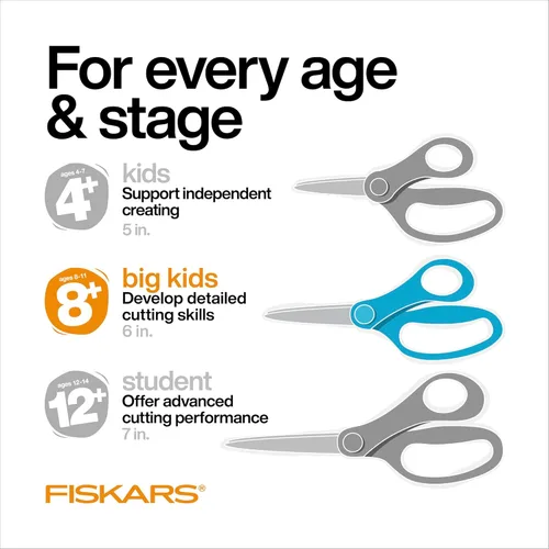 Miniatura 4 de Tijeras Fiskars Softgrip de 6 pulgadas para Niños Grandes de 8 a 11 años, tijeras para la escuela o manualidades, color turquesa y morado degradado