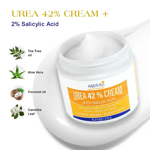 Miniatura 3 de ASDToTio Crema de urea 42% – Cuidado de pies para talones secos agrietados, loción para pies – Con 2% de ácido salicílico, aceite de árbol de té