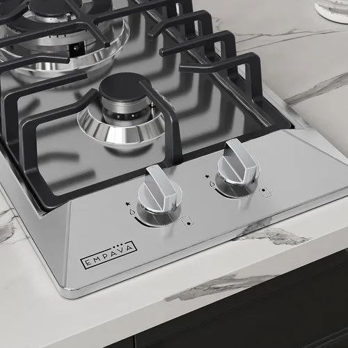 Miniatura 3 de Empava Placa de cocina de gas integrada de 12 pulgadas con 2 quemadores SABAF sellados, superficie de acero inoxidable, rejillas de hierro fundido