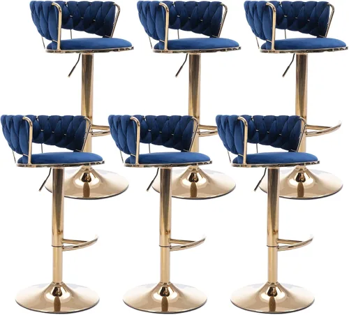 Miniatura 21 de Juego de 2 taburetes de bar de terciopelo giratorios con base de metal dorado, taburetes de bar modernos de altura de mostrador para cocina, pub