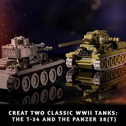 Miniatura 7 de Conjuntos de construcción de juguetes de tanques del ejército de la Segunda Guerra Mundial (1008 piezas) Compatibles con Lego, crea un tanque