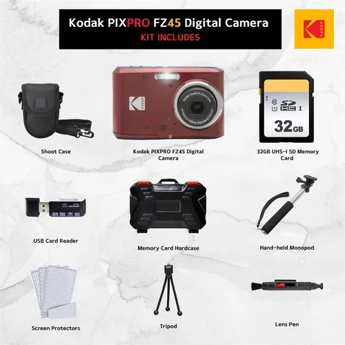 Miniatura 2 de Kodak PIXPRO FZ45 - Cámara digital + Tarjeta de memoria de 32 GB + Estuche para cámara Point and Shoot + Monópodo extensible + Lápiz limpiador