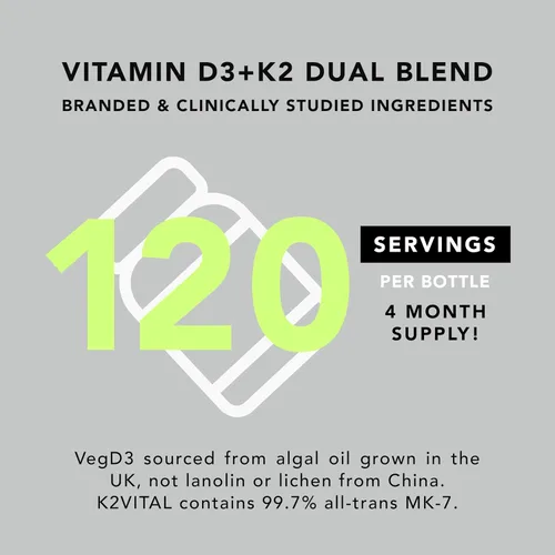Miniatura 7 de Vegano prémium D3 K2. Vitamina D3 5000 iu de algas. All-Trans MK-7 K2. 120 cápsulas blandas. A base de plantas y sin carragenina. Mezcla de aceite