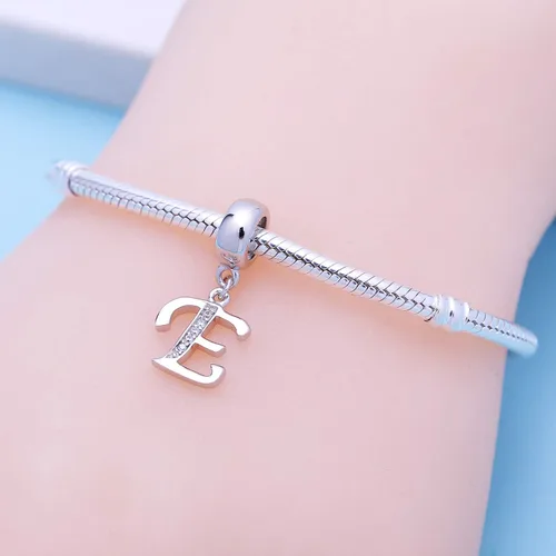 Miniatura 26 de ABUN Abalorio de plata de ley 925 con letra A a la Z, espaciador de inicial, con circonita cúbica transparete colgante, auténtica, para pulseras