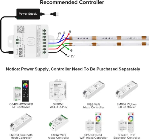 Miniatura 6 de BTF-LIGHTING FCOB COB Tira de luz LED RGBW 6500K 896LED/m 3m DC12V Flexible de cambio de color de alta densidad y luz uniforme de 12mm de ancho