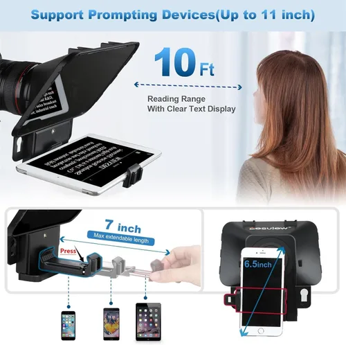 Miniatura 4 de Desview T3 Teleprompter portátil para cámara y teléfono inteligente, indicador de tableta para iPad de hasta 10 pulgadas, vidrio divisor de haz