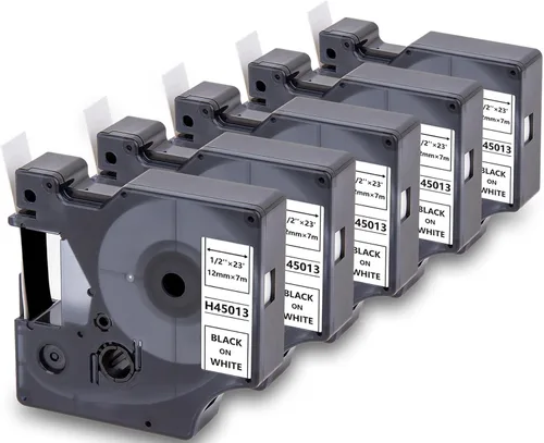 Hehua Paquete de 5 repuestos para etiquetadoras Dymo D1 45013 S0720530 de 1/2 pulgadas x 23 pies, color negro sobre blanco para Label Manager 160