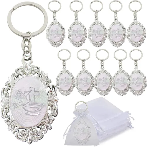 Miniatura 8 de 12pcs Bautismo Favores Recuerdos Para Bautizo gravados Llavero de Primera Comunión Bautizo Recuerdos (borde dorado)