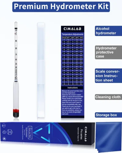Miniatura 3 de CIMALAB Hidrómetro - Medidor de Alcohol, Hidrómetro de Alcohol 0-200 Proof e Hidrómetro Tralle, Probador de Graduación Alcohólica