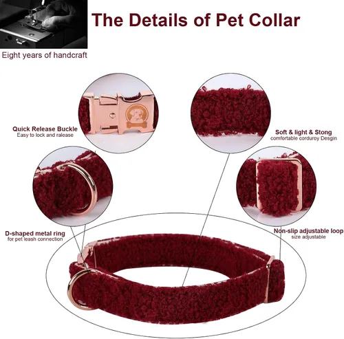 Miniatura 3 de MR. CHUBBYFACE - Collar para perro de forro polar burdeos, collar de forro polar navideño para mascotas con hebilla de metal, collares ajustables