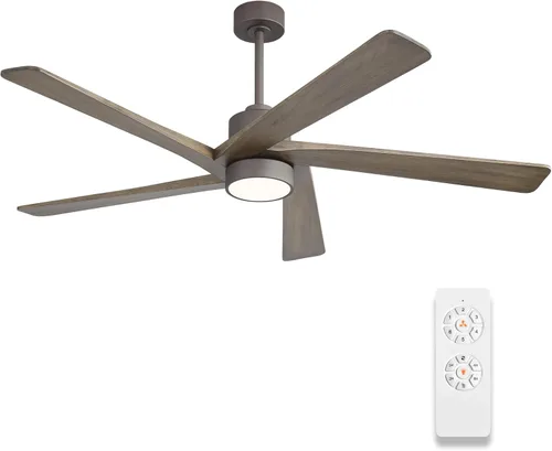 Miniatura 13 de WINGBO Ventilador de techo CC de 64 pulgadas con luces y control remoto, 5 cuchillas reversibles de madera tallada, motor de CC silencioso de 6