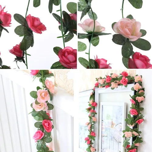 Miniatura 3 de Flores de rosas falsas, paquete de 2 flores artificiales de 8.2 pies, guirnalda de flores colgantes para habitación, hogar, hotel, oficina, boda
