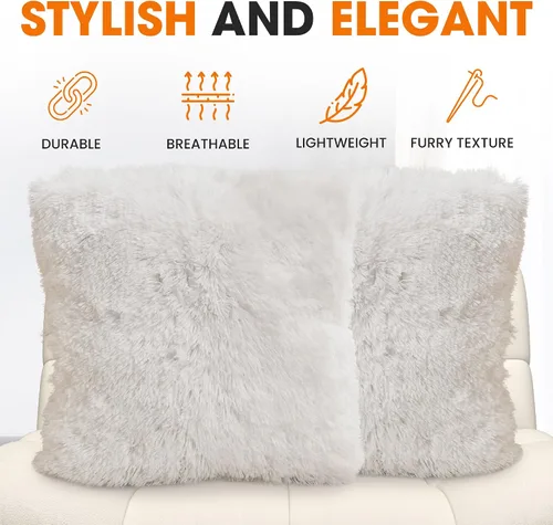 Miniatura 5 de Cheer Collection Almohadas Decorativas para Sofá y Cama, Almohadas Decorativas Suaves de Pelo Largo con Rellenos Incluidos, Acogedoras Almohadas