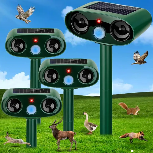 Repelente solar ultrasónico de animales para exteriores, paquete de 4 dispositivos repelentes de ciervos impermeables y disuasorio de gatos para