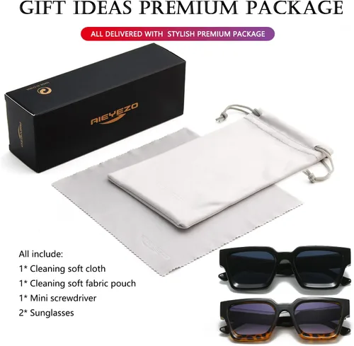 Miniatura 59 de AIEYEZO Gafas de sol cuadradas para mujeres y hombres, gafas de sol cuadradas con montura gruesa, estilo de diseñador simple