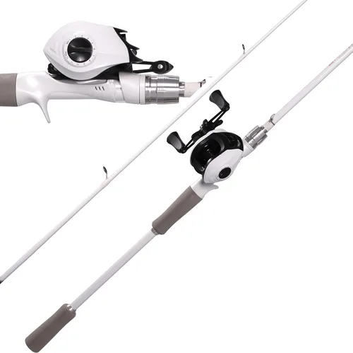 Kilitn Combo de Caña de Pescar y Carrete, Combo de Lanzamiento de Cebo de Color Blanco con Carrete Baitcast, Caña Baitcaster de 2 Piezas, Fibra de