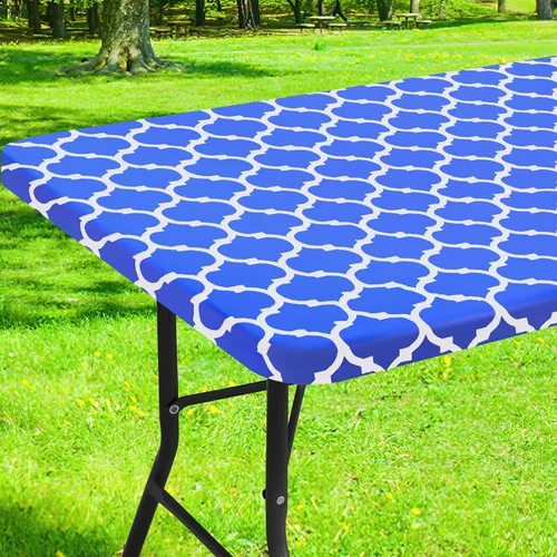 Miniatura 32 de Smiry Mantel cuadrado para mesa de pícnic, manteles de camping impermeables elásticos ajustables, protector de mantel de vinilo con respaldo de Gris