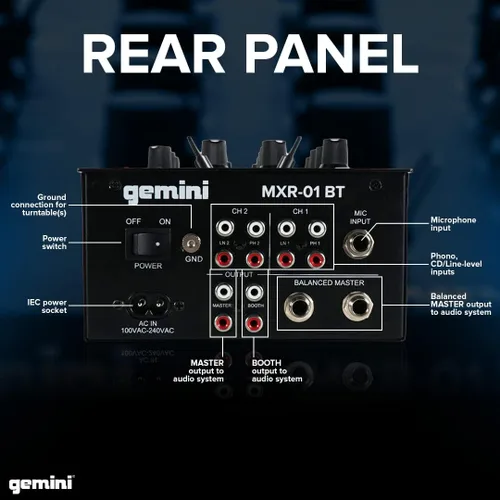Miniatura 8 de Gemini - Mezclador de DJ de 2 canales con Bluetooth, ecualizador de micrófono, control de curva Crossfader, construcción de metal resistente