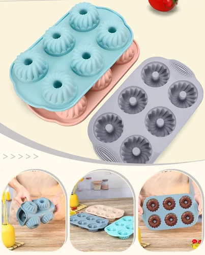 Miniatura 4 de Jello Molds - 3 moldes de silicona para tartas de tubo estriado, 6 cavidades Heritage, molde de silicona para hornear moldes antiadherentes