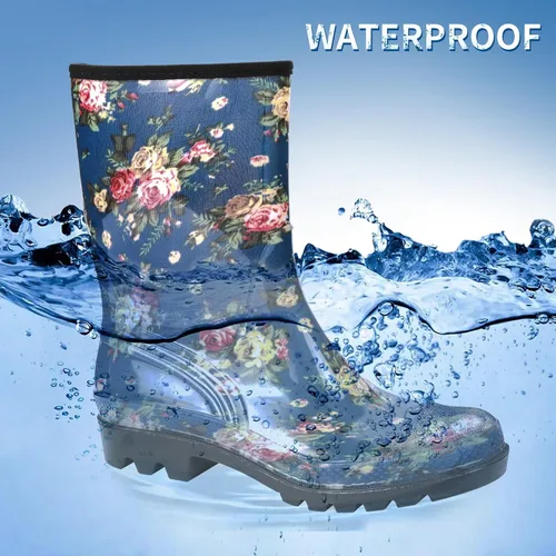 Miniatura 48 de DKSUKO Waterproof Womens Rain Boots insulated,Lightweight Rubber fashion Boots in Gardening,Warm and Comfortable Wide Calf Rain Boots with Glossy in