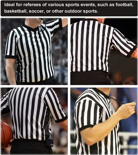 Miniatura 6 de Referee Shirt for Men, Black Stripe Umpire Jersey, Zipper Basketball, Football, Soccer Ref Uniform