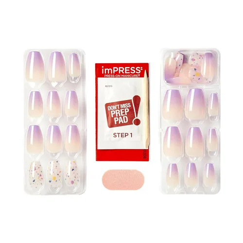 Miniatura 10 de Uñas postizas sin pegamento KISS imPRESS, diseño "All I Want" Púrpura y Blanco