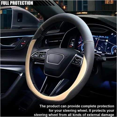 Miniatura 4 de LAINLOY Funda para volante de automóvil de 14.5"-15", funda de cuero de microfibra, decoración de volante antideslizante y transpirable, accesorios