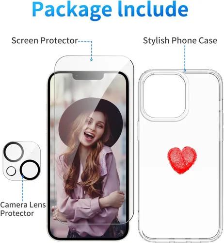 Miniatura 4 de ZQWY Funda compatible con iPhone 14/iPhone 13, estética transparente con diseño con protector de pantalla, protector de lente de cámara, a prueba
