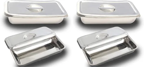Miniatura 6 de Bandeja dental Instrumento de laboratorio 8 "X4 "X2" Soporte organizador de herramientas dentales con tapa y mango Caja hueca de acero inoxidable