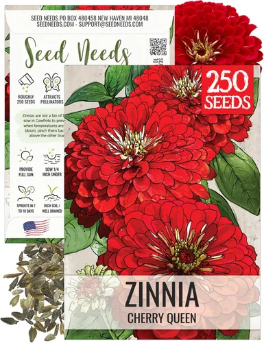 Miniatura 15 de Seed Needs California Giants - Semillas de zinnia – 250 semillas tradicionales para plantar Zinnia elegans – Cultiva flores anuales polinizadas