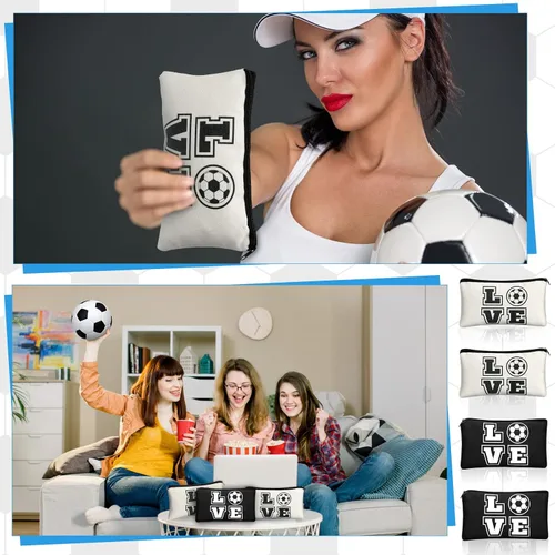 Miniatura 5 de Amylove Bolsa de maquillaje de fútbol, 20 piezas, bolsa de viaje con palabras, artículos de tocador con cremallera, portátil, para mujeres, amantes
