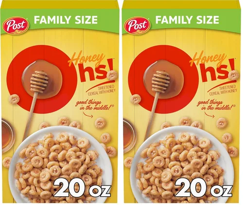 Miniatura 9 de Honey Ohs! Cereales de tamaño familiar, cereal crujiente para desayuno en forma de Os hechos con maíz endulzado, avena y arroz, caja de 20 OZ