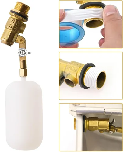 Miniatura 5 de Paquete de 2 válvulas de flotador de latón de 1/2 pulgada, con brazo ajustable, válvula de flotador de llenado automático para ganado, control