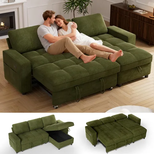 Miniatura 11 de Vipbear Sofá Seccional Cama de 81" con Cama Extraíble, Sofá Cama en Forma de L, Sofá Extraíble con Respaldo Reclinable, Chaise de Almacenamiento