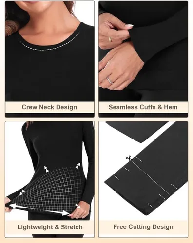 Miniatura 3 de YADIFEN Ropa interior térmica para mujer, conjunto de pantalones largos, capa base, forro polar, ropa interior larga, pijama de invierno cálido