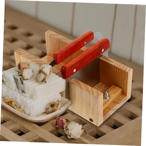 Miniatura 7 de KAILIKETIY 1 juego de moldes de madera para cortar jabón con cortador recto ondulado mango de madera ergonómico herramienta para cortar jabón fácil