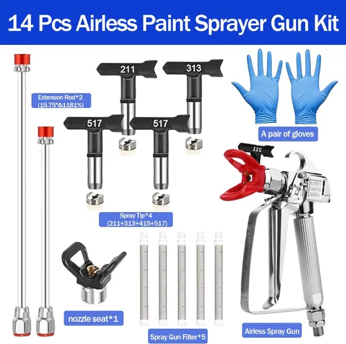 Miniatura 2 de Kit de pistola pulverizadora de pintura sin aire de 15 piezas, pistola de pulverización profesional de 3600 PSI, 4 puntas reversibles