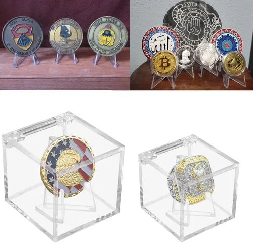 Miniatura 6 de Vitrina para anillos de campeonato, caja de exhibición de anillo de campeonato de acrílico transparente, soporte de moneda de exhibición