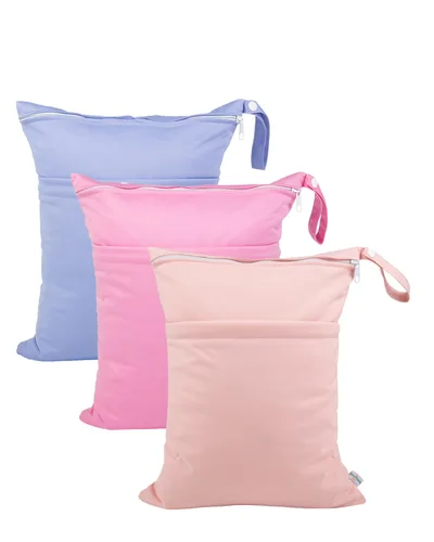 Miniatura 13 de babygoal Bolsas para artículos húmedos y secos, paquete de 3, bolsas de viaje reutilizables impermeables para trajes de baño, pañales de tela