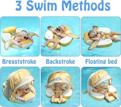 Miniatura 3 de Mambobaby Flotador con toldo y cola para bebé, flotador de piscina no inflable, flotador sólido para bebé, ángel suave, impermeable