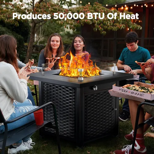 Miniatura 4 de Ciays Protector de viento de vidrio de 28 pulgadas / 32 pulgadas para fogata de propano, se adapta a mesa de gas de acero de 50,000 BTU, funciona