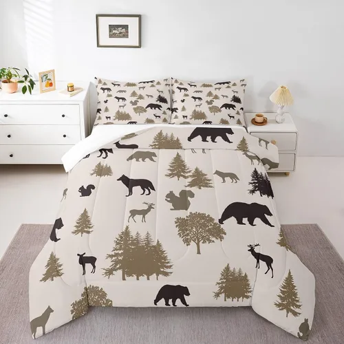 Miniatura 19 de Erosebridal Juego de edredón de campamento para niños y niñas, ropa de cama de campista tamaño twin, edredón vintage de campamento feliz