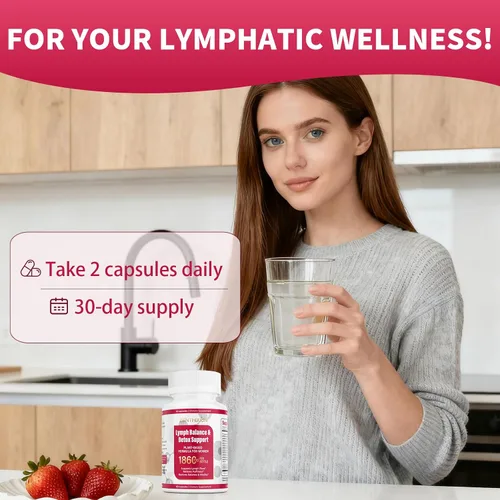 Miniatura 6 de Suplementos de drenaje linfático, suplemento de apoyo del sistema linfático de 1860 mg para mujeres con diente de león, bardana, equinácea, rutina