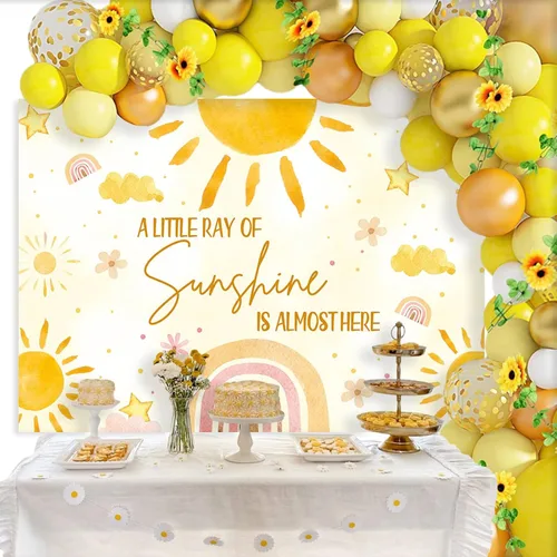 Miniatura 2 de Mocsicka Fondo de fiesta de baby shower con temática de sol de 7 x 5 pies, decoración de fiesta de baby shower, telón de fondo de fiesta de pequeño