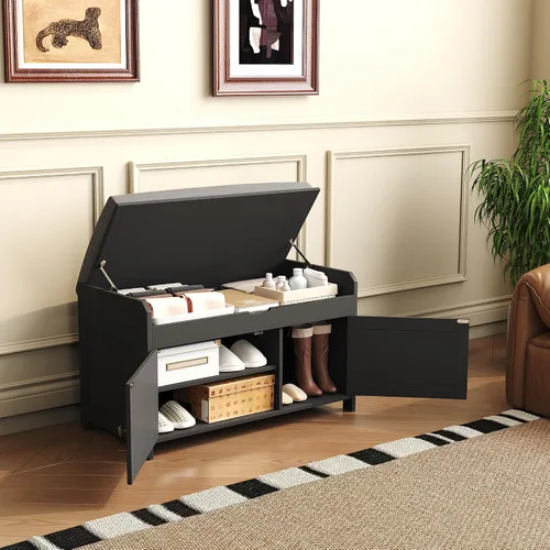 Miniatura 8 de HOMEFORT Banco para Zapatos de 30" con Almacenamiento de Tapa Elevable, Banco de Entrada con Asiento Acolchado, Banco de Madera para Pie de Cama