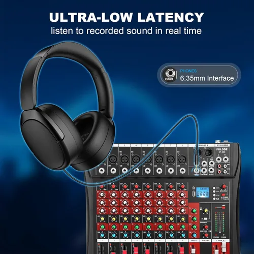 Miniatura 6 de Mezclador de audio de 8 canales, mesa mezcladora de música profesional, consola de mezcla de DJ con Bluetooth, reproductor USB/MP3, reverberación